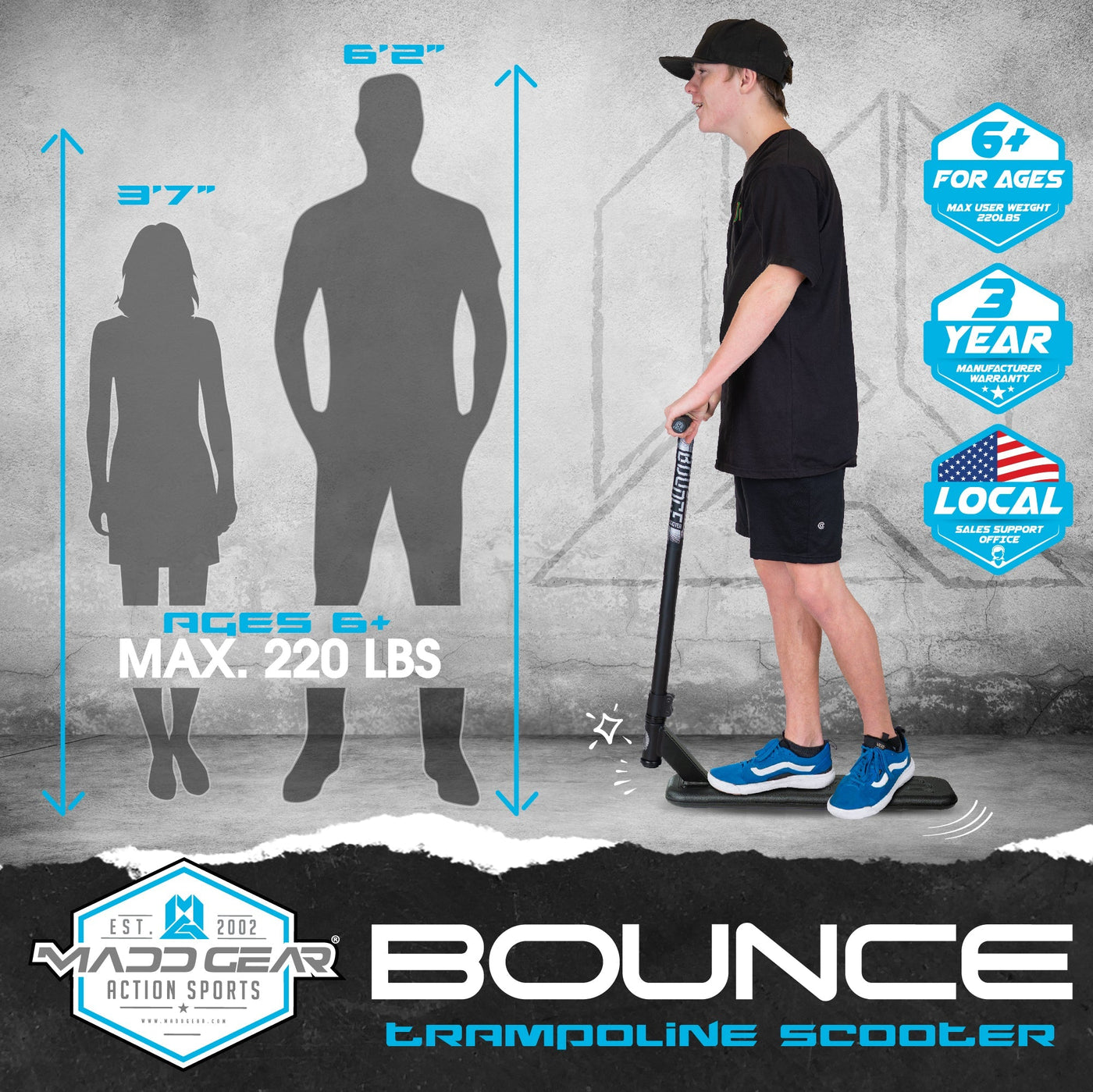 MG Bounce Trampoline Pro Stunt Scooter - Black