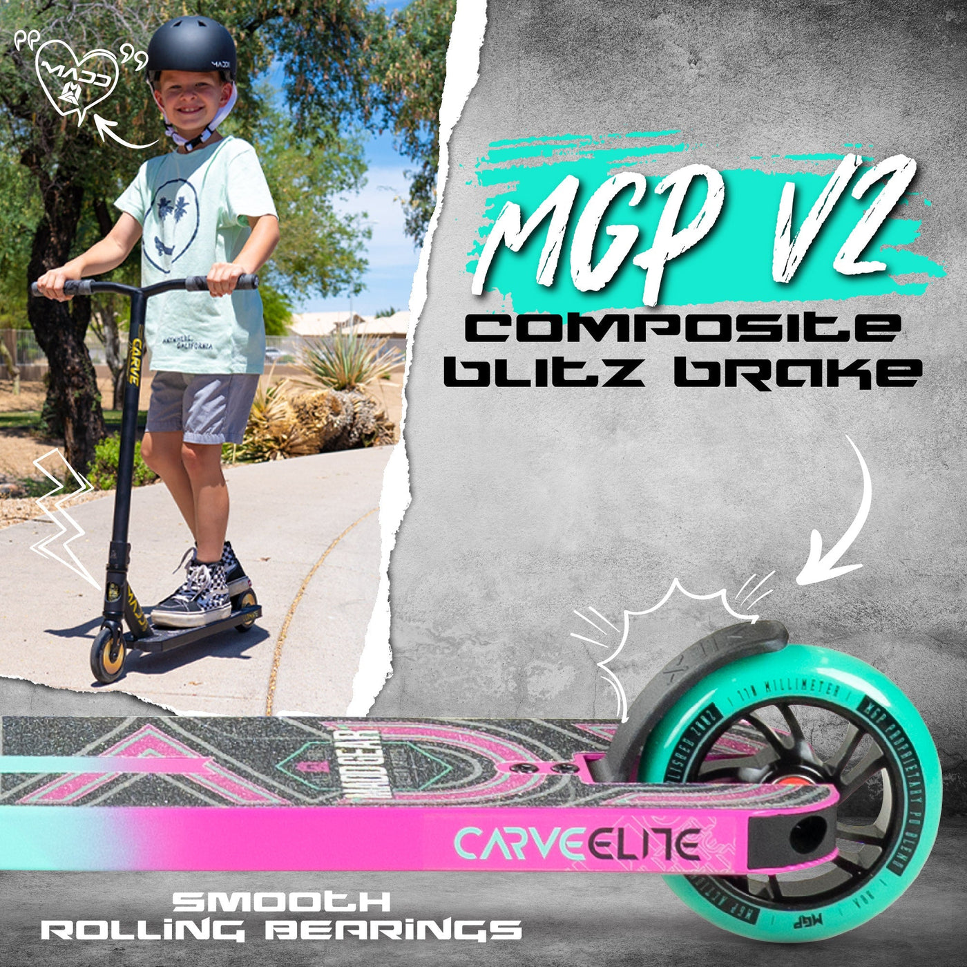 Madd Gear Carve Elite Stunt Scooter - Teal-Pink
