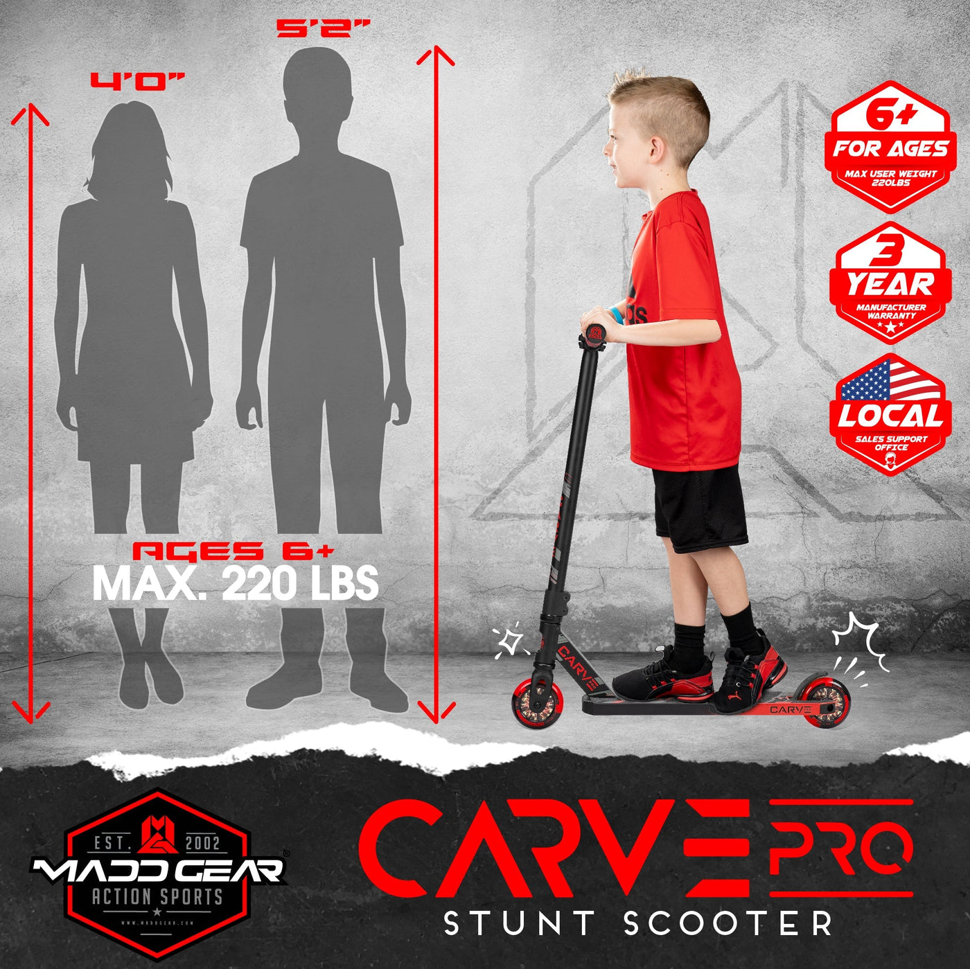 Carve Pro Trick Stunt Scooter - Nero-Rosso
