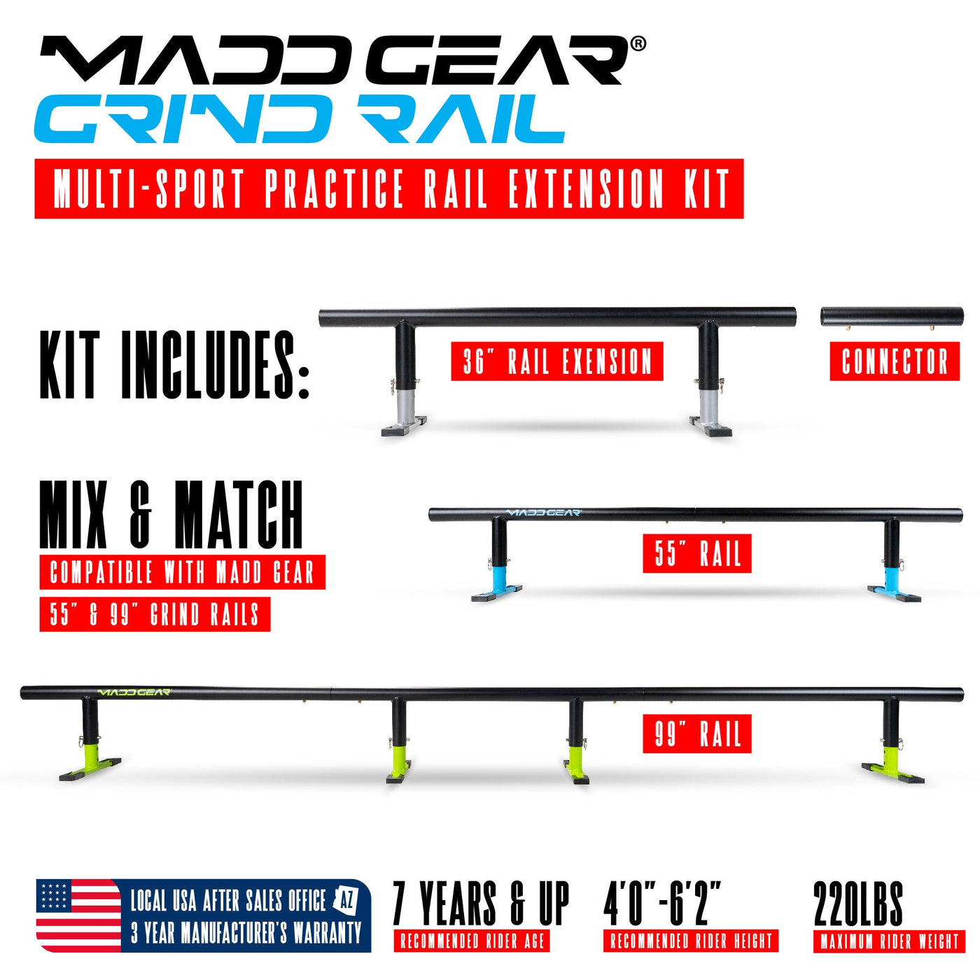 Grind Rail Extension Kit - Black Gray