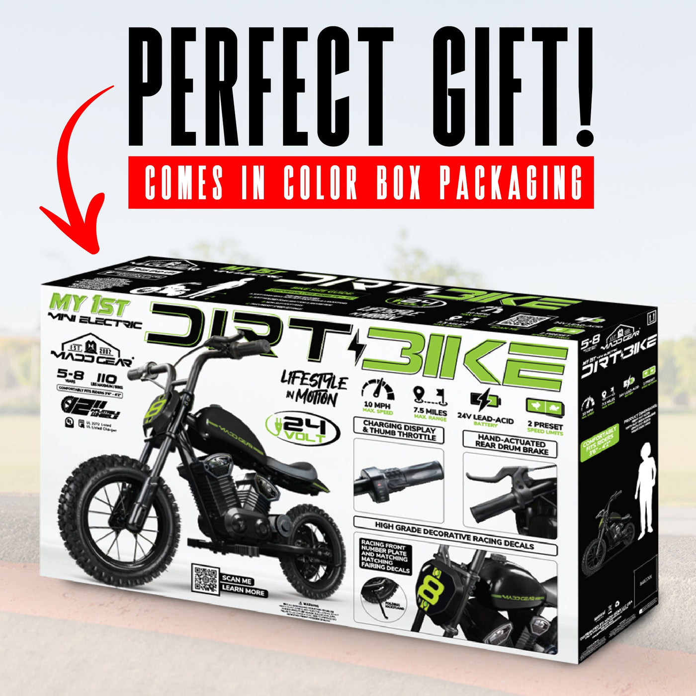 Madd Gear My 1st Mini Electric Dirt Bike - Black Green